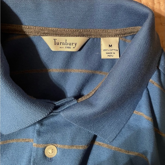 Men’s TURNBURY Long Sleeve Knit Shirt. Blue with small grey stripes. Size M - Picture 3 of 3